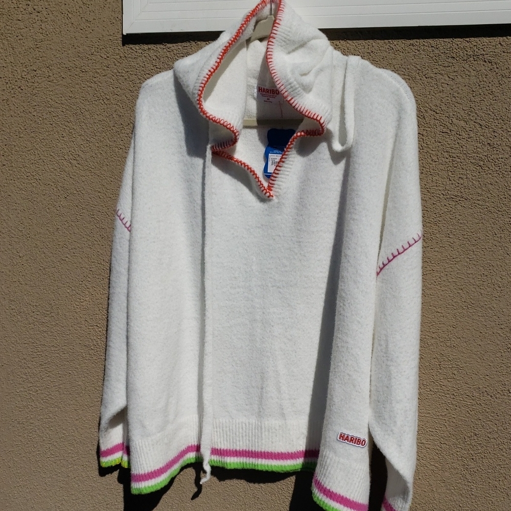HARI Cream Cowl Neck Sweater with Pink and Green Details